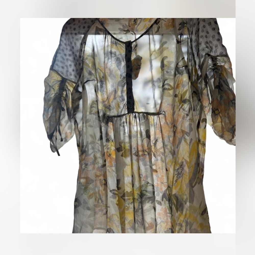 Anthropologie |Edmé & Esylltel 100% Silk Whimsical Floral Sheer Blouse Size